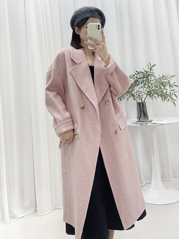 Airchics manteau en laine double boutonnage avec poches épaule tombante femme mode